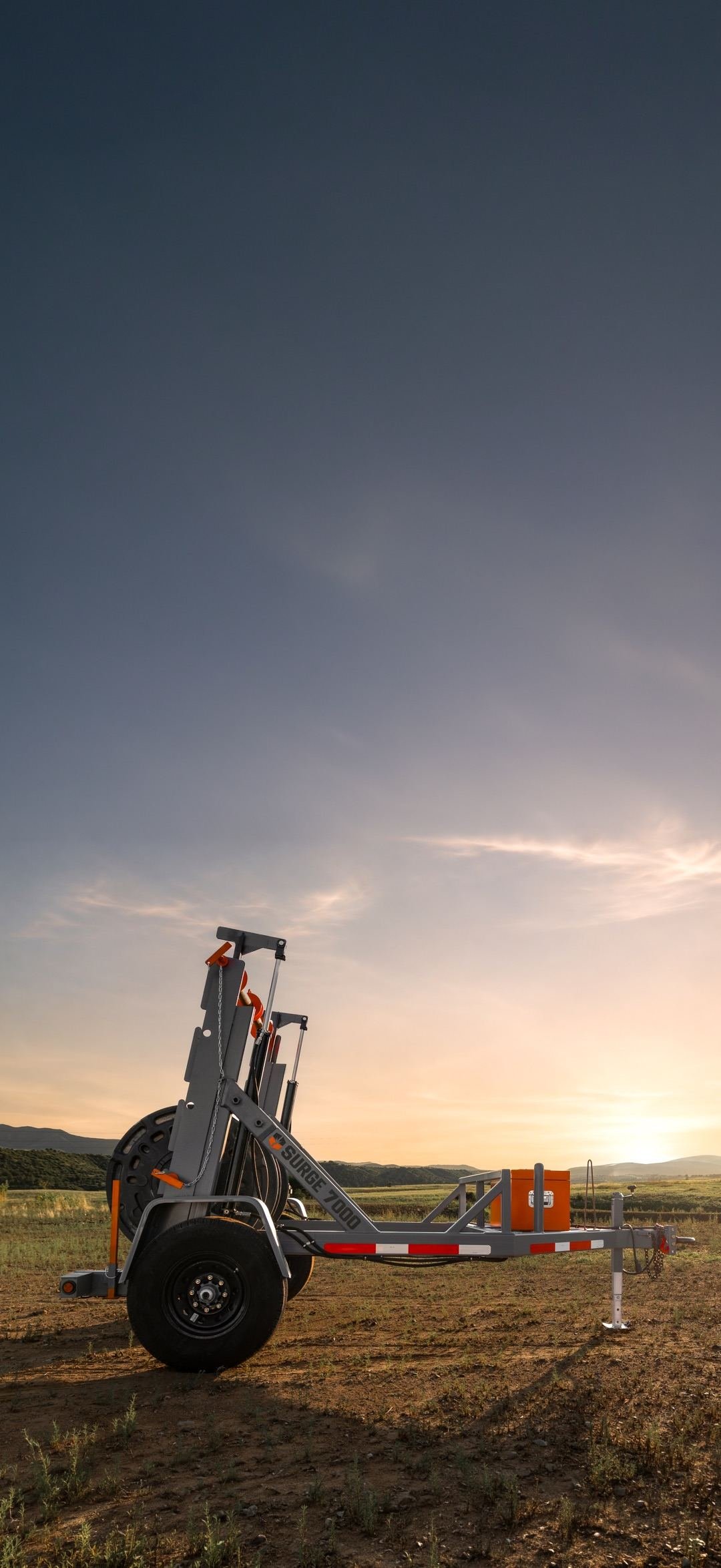 Tierra Force Surge 7000 self-loading reel trailer at sunset